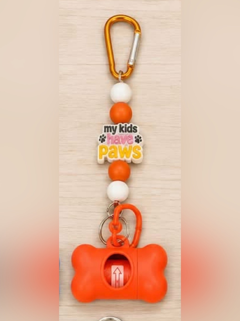 Doggy Bag Holder “My Kids Have Paws” Beaded  - Orange & White